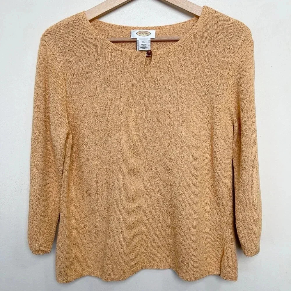 Talbots Womens XLarge Textured Keyhole Cotton Orange Knitted Sweater - Picture 3 of 15